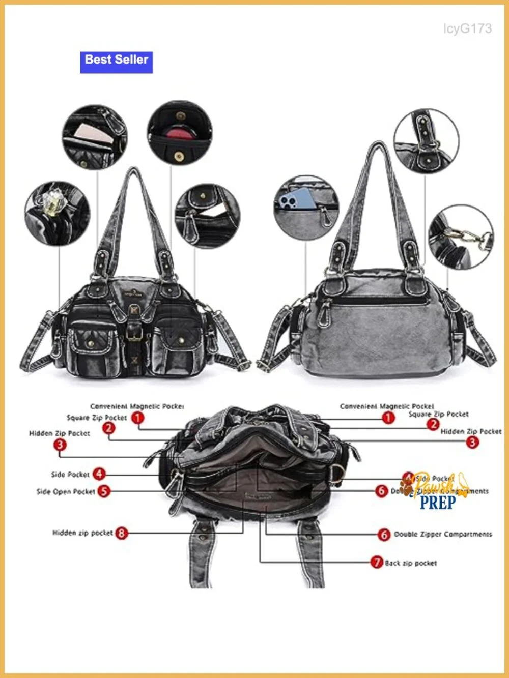 Hobo Crossbody Bag Women Shoulder Multipocket Soft Vegan Leather Handbag